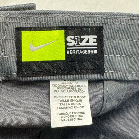 Nike Heritage86 Adjustable Baseball Cap Gray Black Embroidered Logo Strap Back - Picture 6 of 10